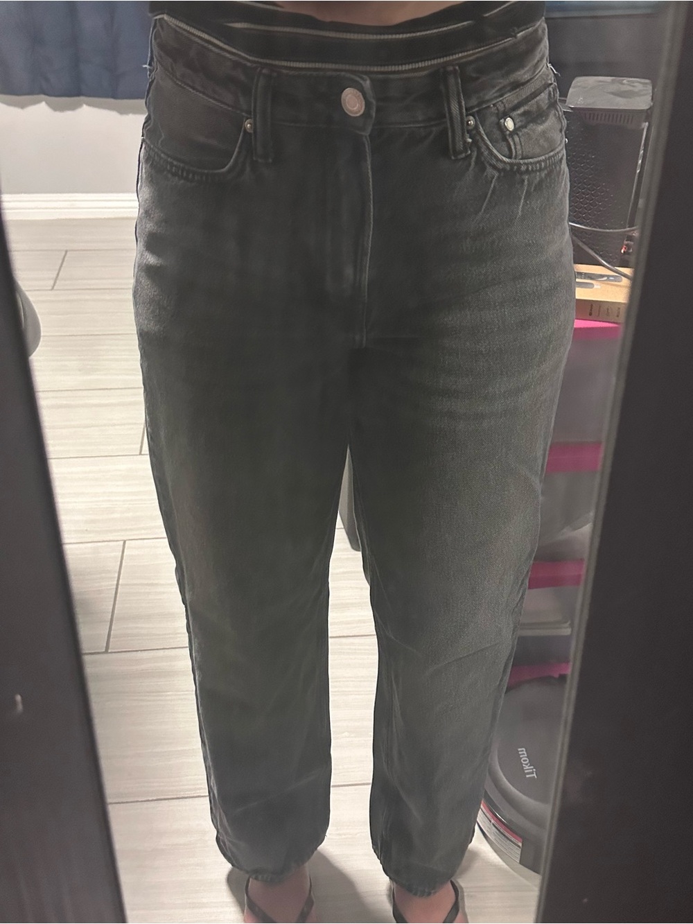 Black Washed Straight-Leg Jeans